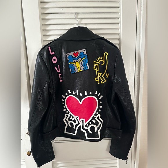 Alice + Olivia x Keith Haring Black Leather Jacket - Picture 6 of 8